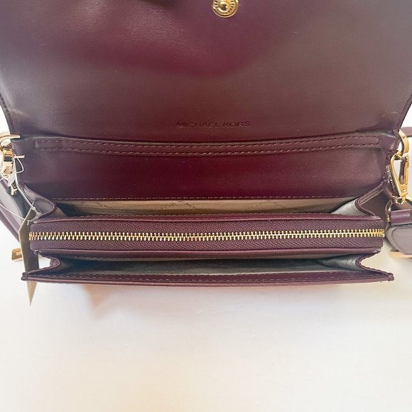 Michael Kors Jet Set Zip Around Wallet Crossbody Bag MK Glitter Gold Mulberry - Picture 12 of 15